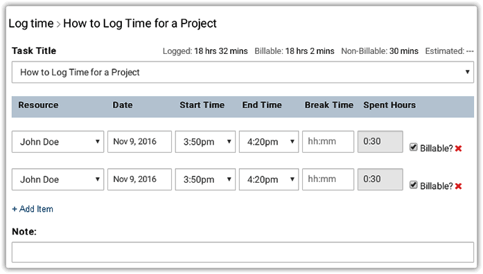 Manual Time Entry on Tasks